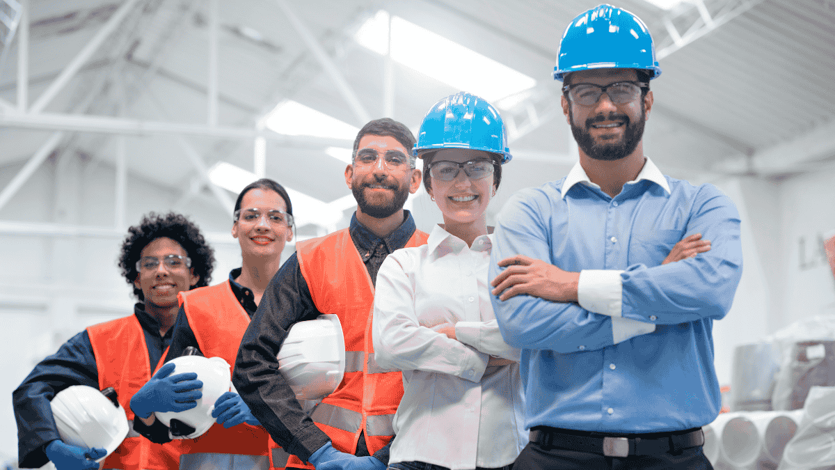 Factory workers discussing health insurance for gig workers alternatives.